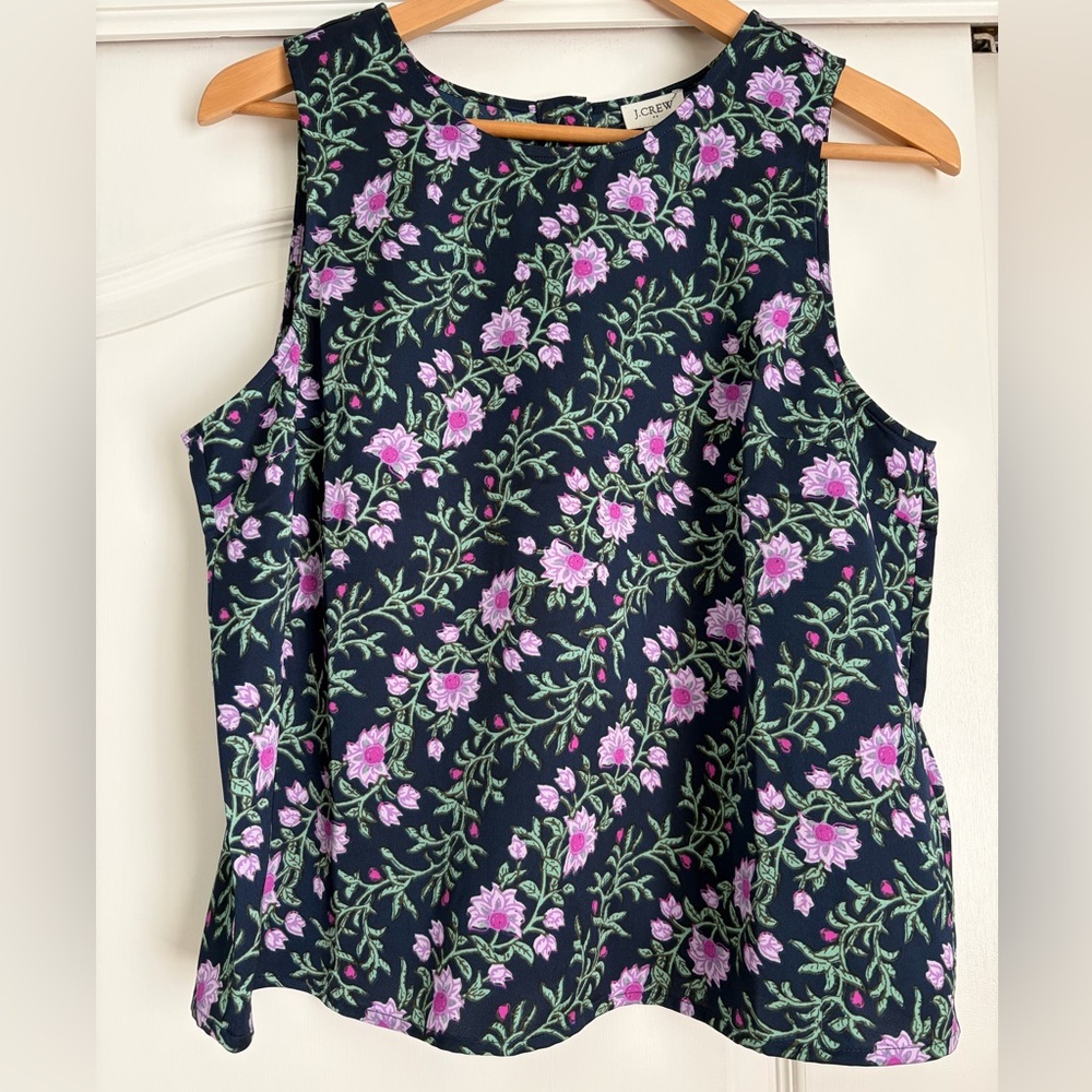 J.Crew Floral Sleeveless Blouse Medium Navy Pink Lightweight Spring Summer Top